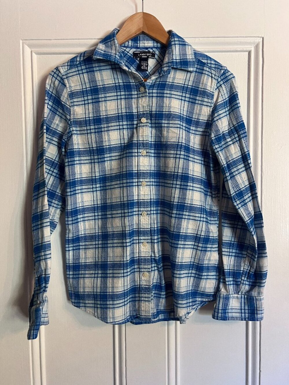 Lands' End Blue Plaid Button up Shirt